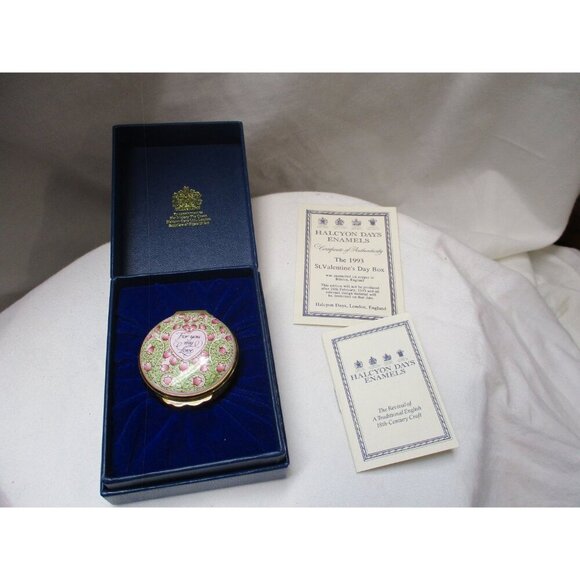 Enamel Box Halcyon Days St. Valentines Day 1993 Snuff Pill Jewelry lovers - Picture 3 of 7